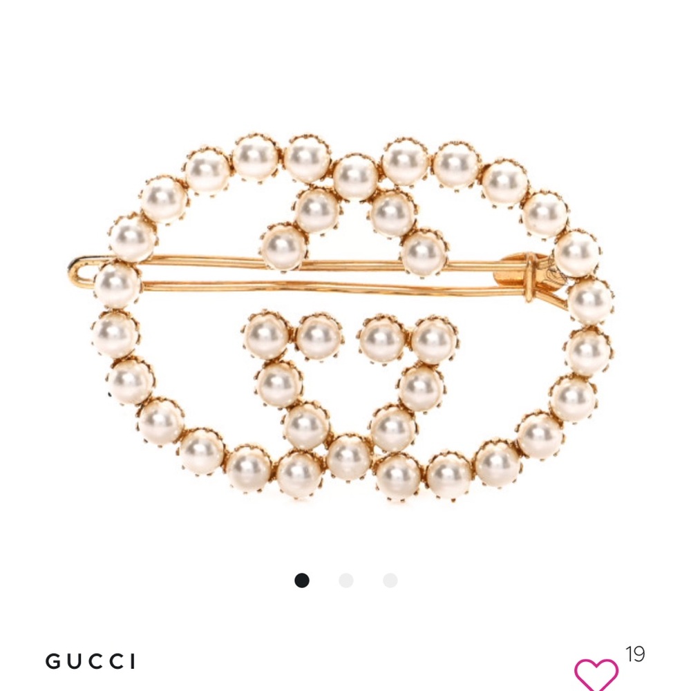 Gucci Gold and Pearl Logo Brooch - Picture 3 of 6